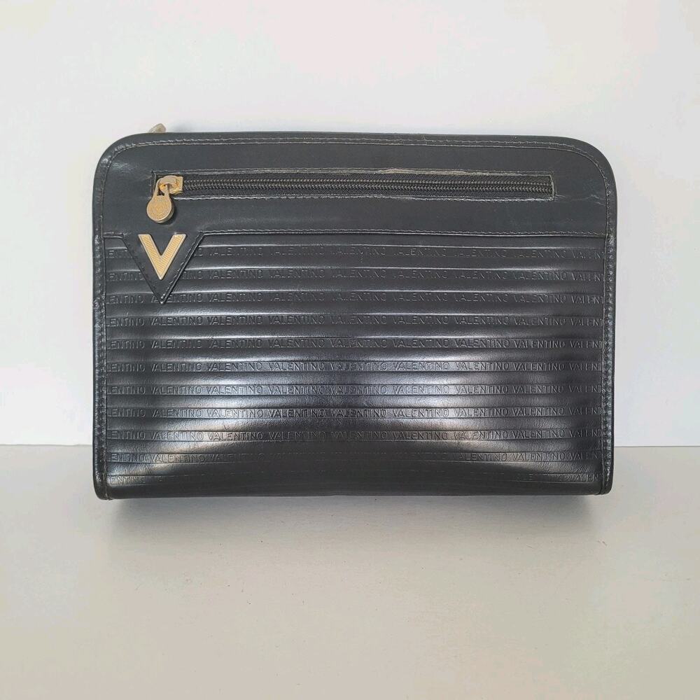 Mario Valentino Bag Clutch Handbag Vintage Pouch Italian Black Zip Leather 10x7